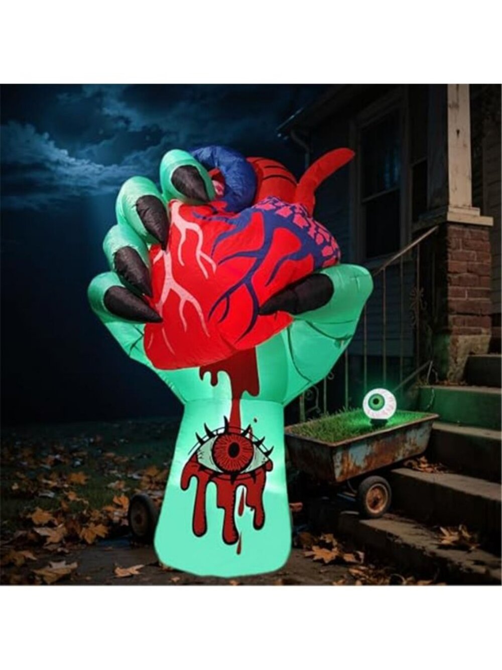 5 FT Halloween Inflatables Zombie Hand with Pumping Heart, Scary Animated Blow